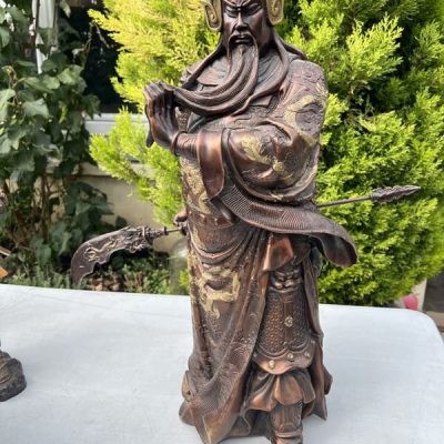 Statue samouraï bronze décorative 1980